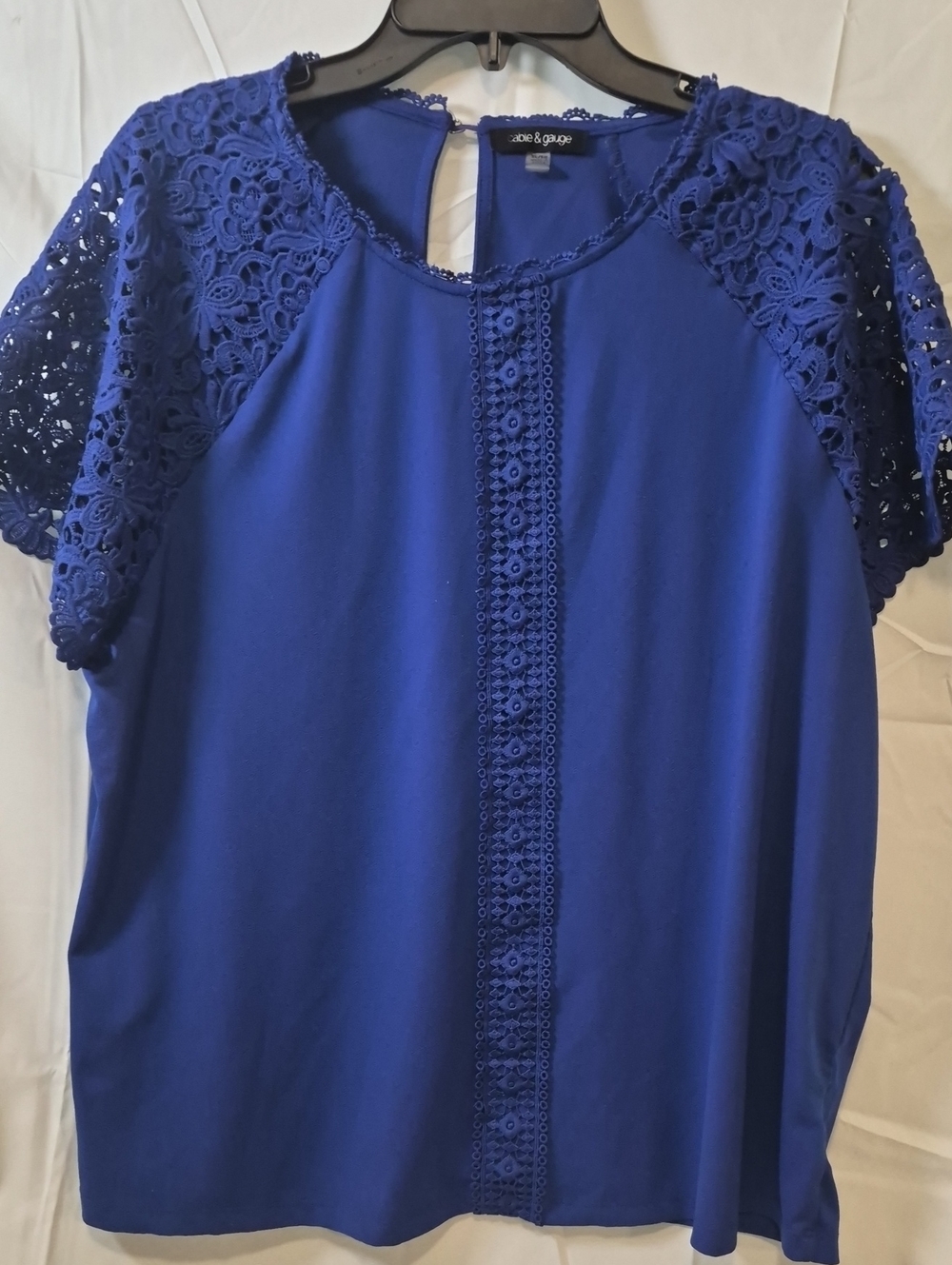 Cable & Gauge Royal Blue Crochet Sleeve Blouse